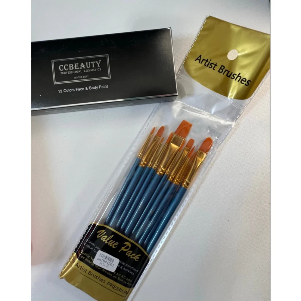 NWT CCBeauty Professional Cosmetics 12 Color Face And Body Paint With Brushes